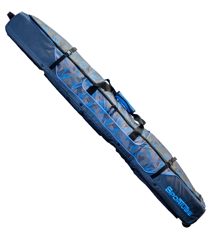 Blue Wheeled KIS Ski Tube Sportube Ski Bag Carrier Fishing Rod Case with Wheels 